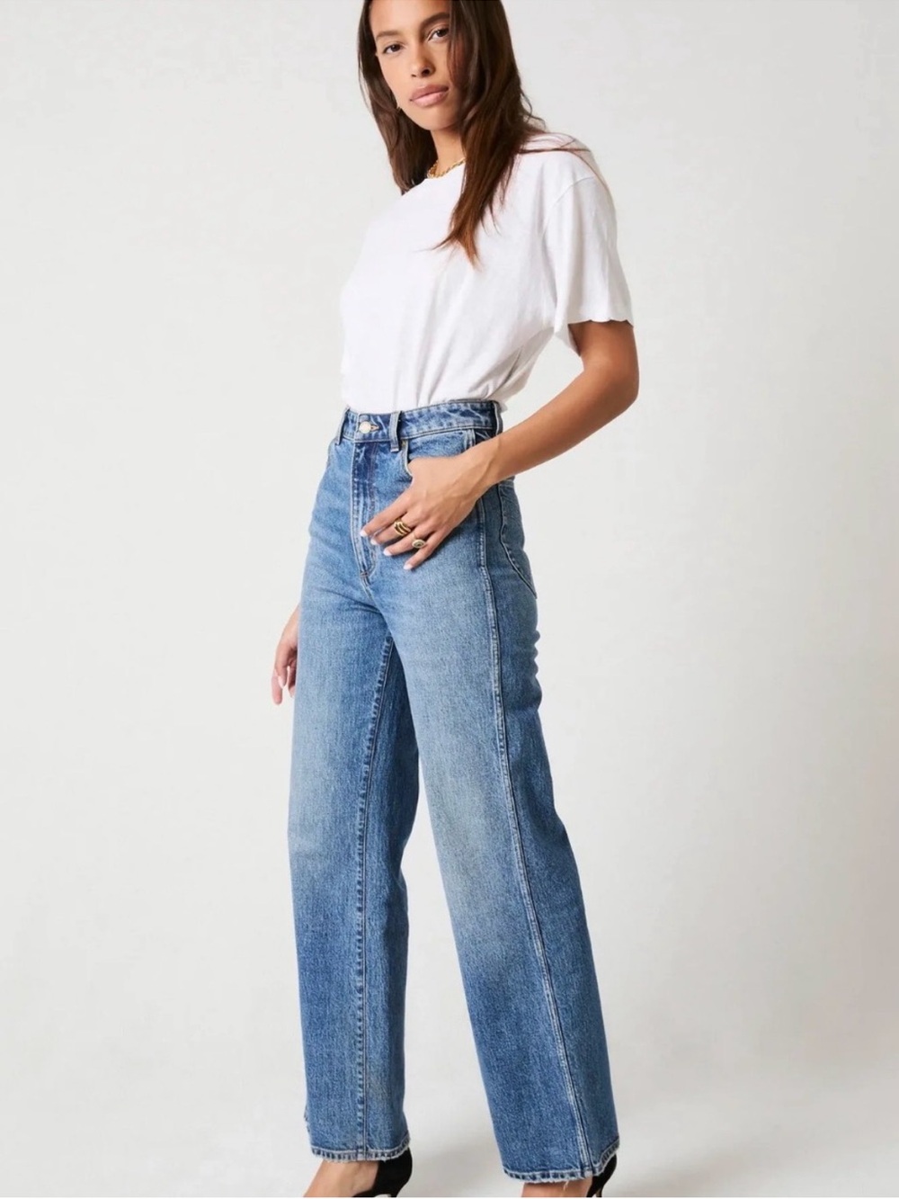 ROLLAS Heidi High Rise Loose Straight Leg Jeans in Medium Wash Sz 27